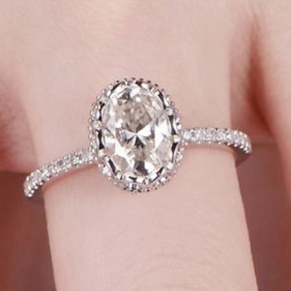 "Wedding/Engagement Oval Flower Dainty Gemstone Silver Ring for Women, VIP431